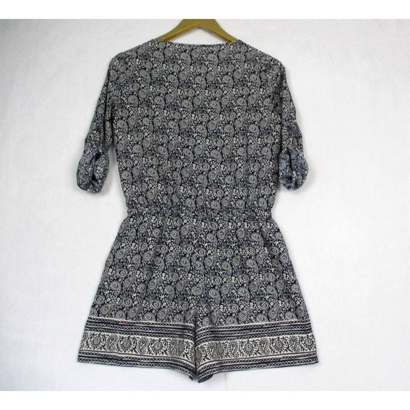 Ann Taylor LOFT Romper Womens 00P Blue Paisley Shorts Roll Tab Top XSP XS Petite - Picture 2 of 16